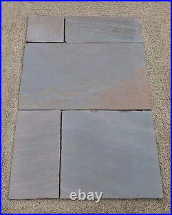 Autumn Brown Natural Riven Indian Sandstone Garden Paving Slabs 22mm Calibrated