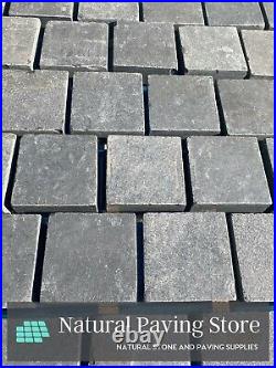 Black Limestone Cobble setts patio paving 100x100x40mm Sawn Edge