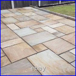 Buff Natural Indian Sandstone Hand cut Mix Size Riven Outdoor Paving Slab 22mm