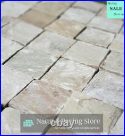 Fossil Mint Handcut Sandstone paving patio cobble setts 100x100x22mm