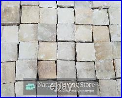 Fossil Mint Handcut Sandstone paving patio cobble setts 100x100x40/60 mm