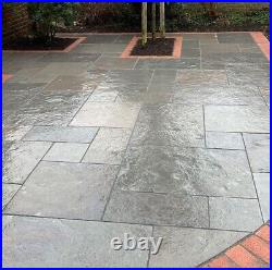 Grey Limestone Honed and Brushed Patio Paving slabs Mixed size Sawn 17sqm