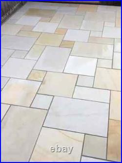 Mint Honed Smooth Sandstone 11.95m2 Mix size Patio Pack 20mm Cal Paving Slabs
