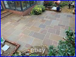 Raj Green Paving Slabs 18-25mm Mixed Sizes Brown Indian Stone Collected